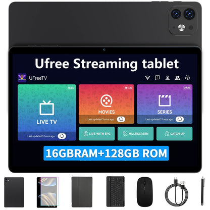 Ufree Streaming tablet M60 11-inch  tablet  with a keyboard, mouse, protective case, stylus, octa-core processor, 8000mAh battery,  IPS high-definition display, and supports WiFi 5G dual-band  Android 15 operating system