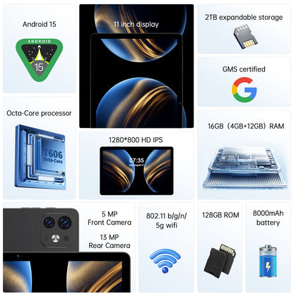 Ufree Streaming tablet M60 11-inch  tablet  with a keyboard, mouse, protective case, stylus, octa-core processor, 8000mAh battery,  IPS high-definition display, and supports WiFi 5G dual-band  Android 15 operating system
