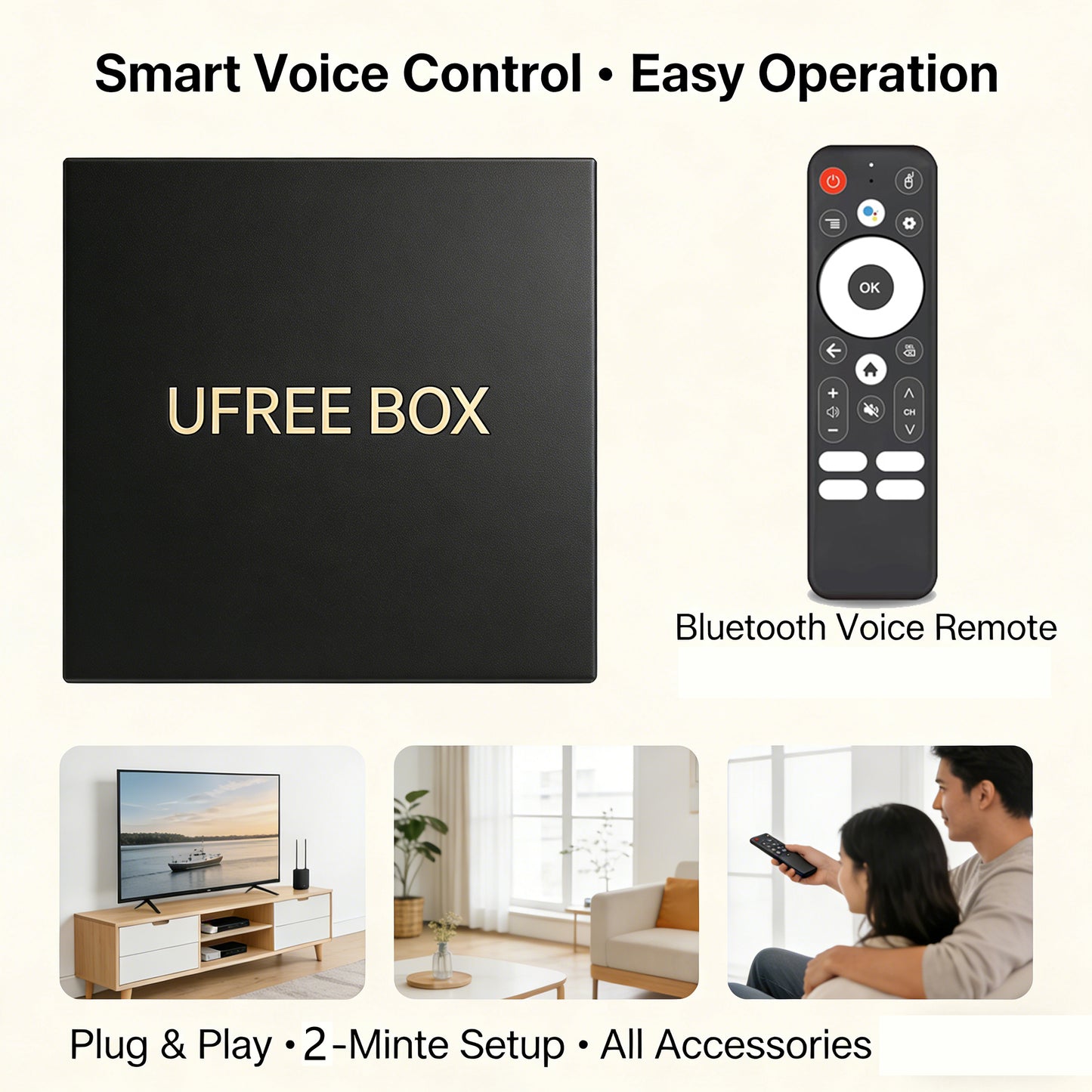 Ufree Tv box Easy Set up smart Streaming Box for tv  8K/4k HDR-Android 14.0